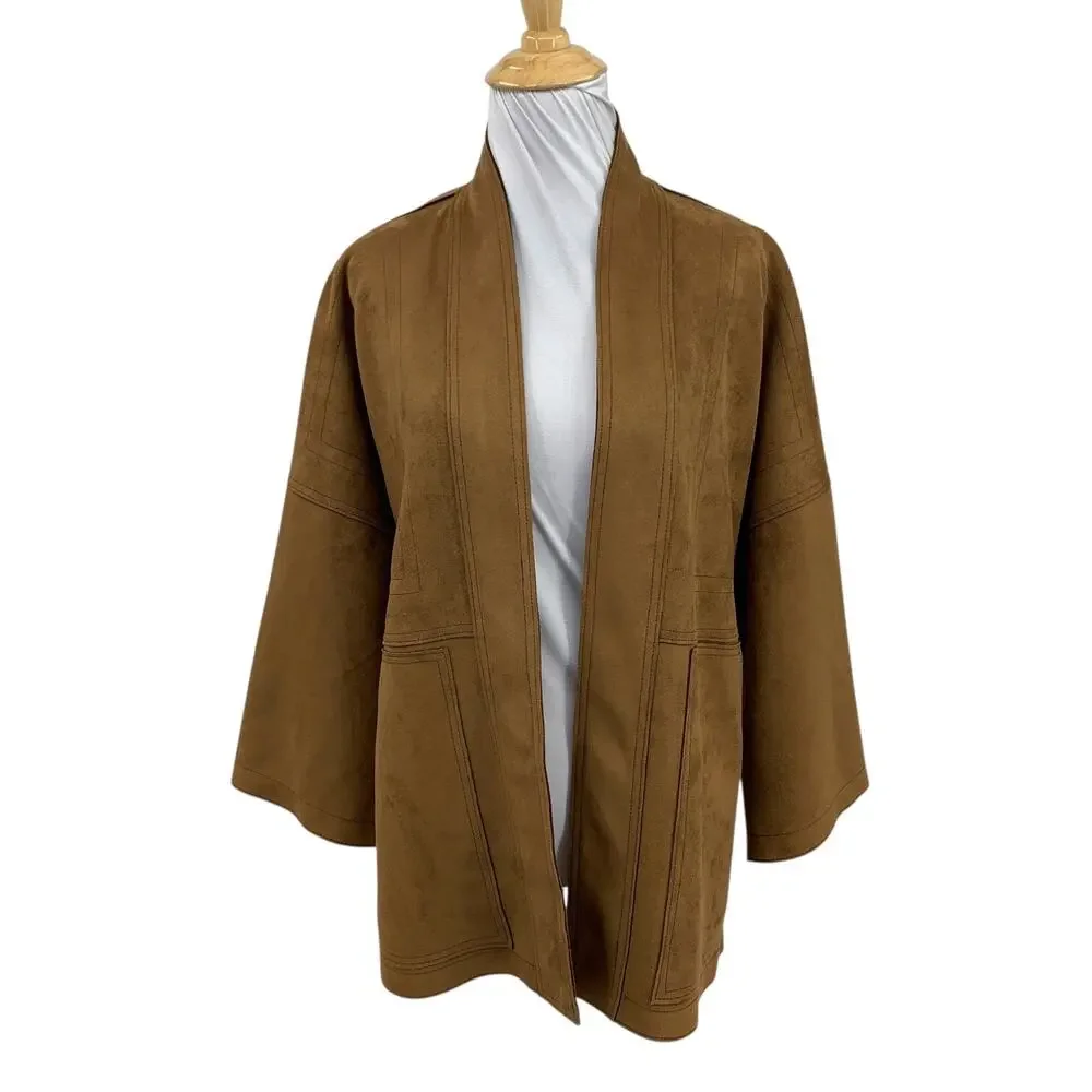 Anthropologie Jacket Womens M Medium Scarlett Micro Faux Suede Open Front Kimono